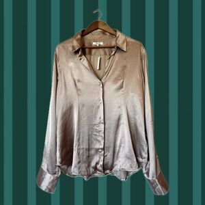 Madewell Gold Silk Satin Button Down Blouse